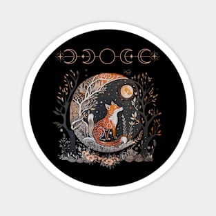 Witchy Moon Cottagecore Floral Fox Aesthetic Art Women Girls Magnet